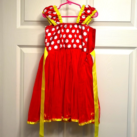 Minnie Mouse Red Dress with White Polka Dots and Yellow Ribbon border - Picture 2 of 3